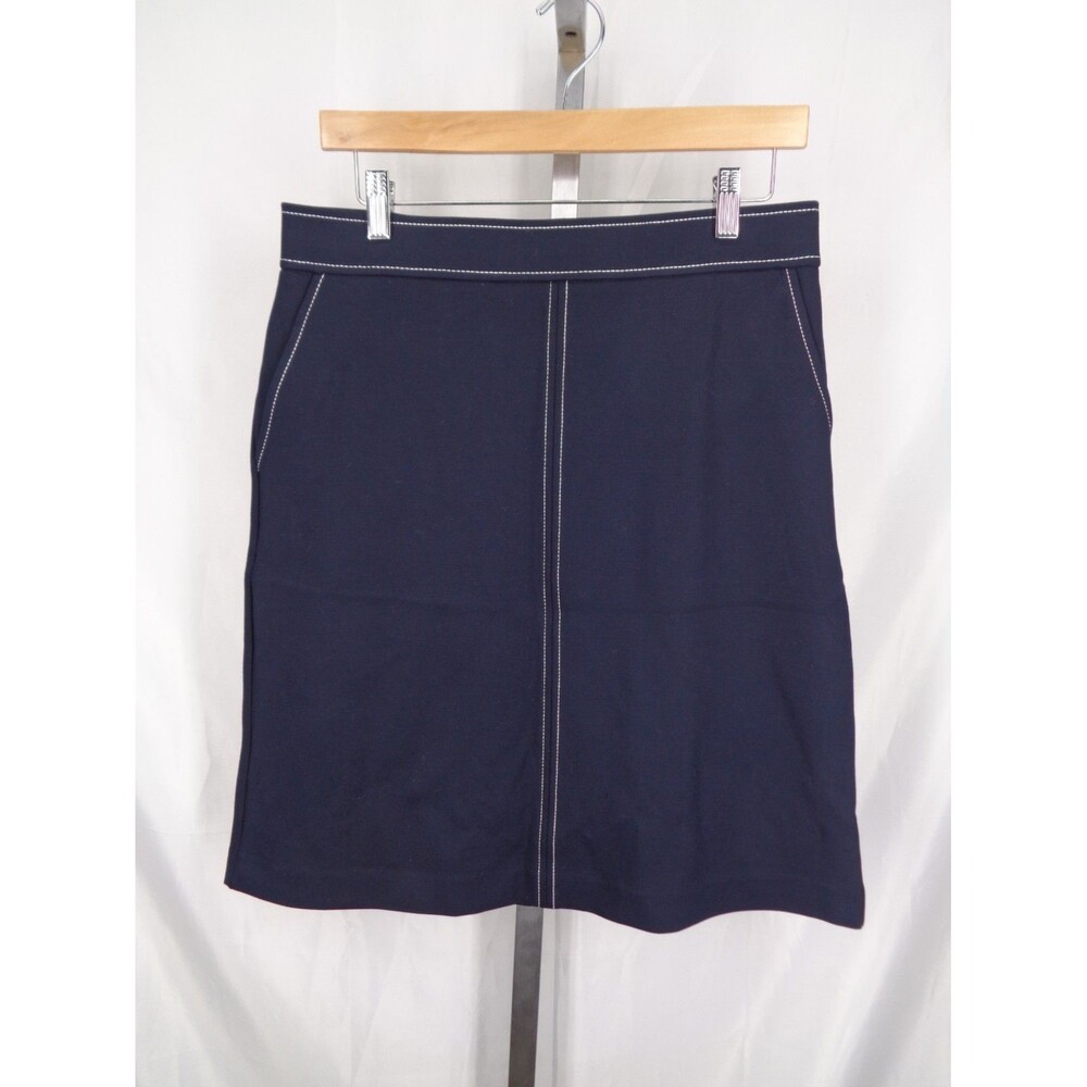 Loft Navy Blue Knit Skirt White Stitching Size Medium Nautical Coastal New